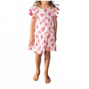 NEW MER ST. BARTH girls sophie tassel dress in pink ikat